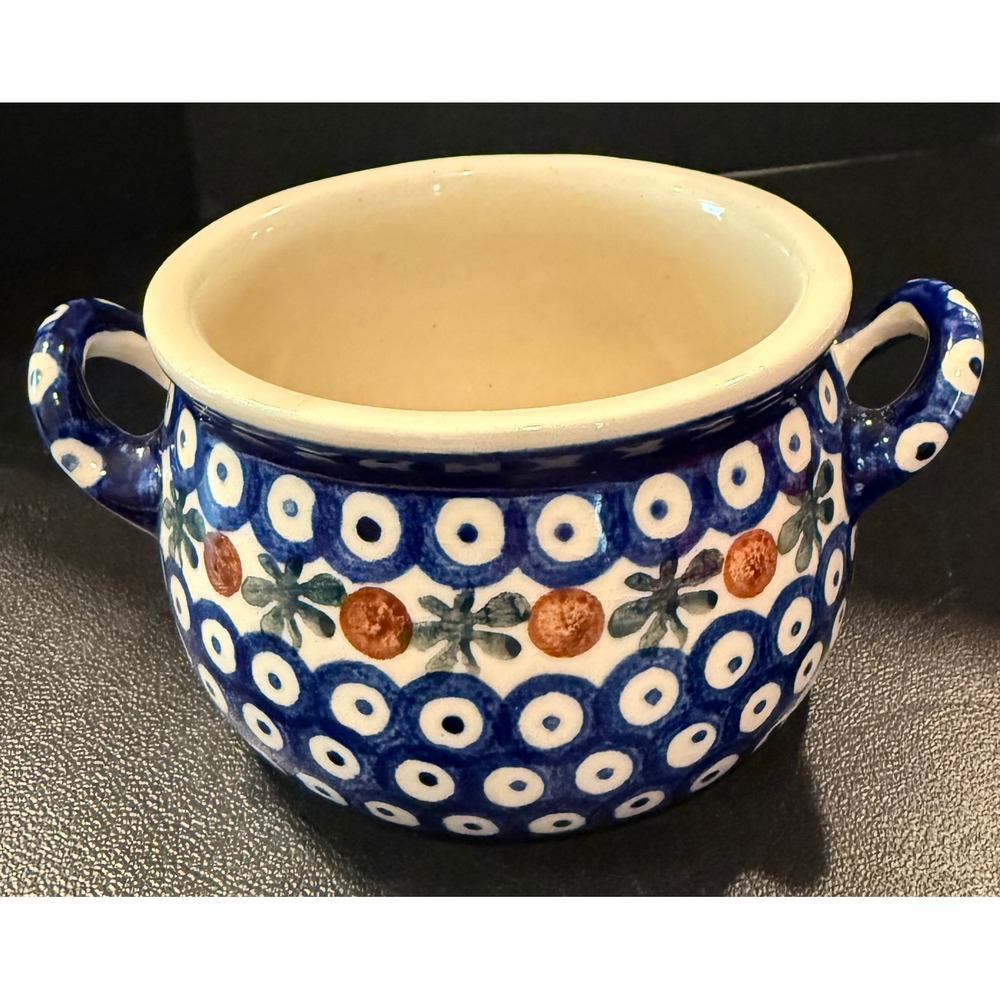 Boleslawiec Open Onion Soup Bowl Blue Peacock Eye Polish Pottery Stoneware